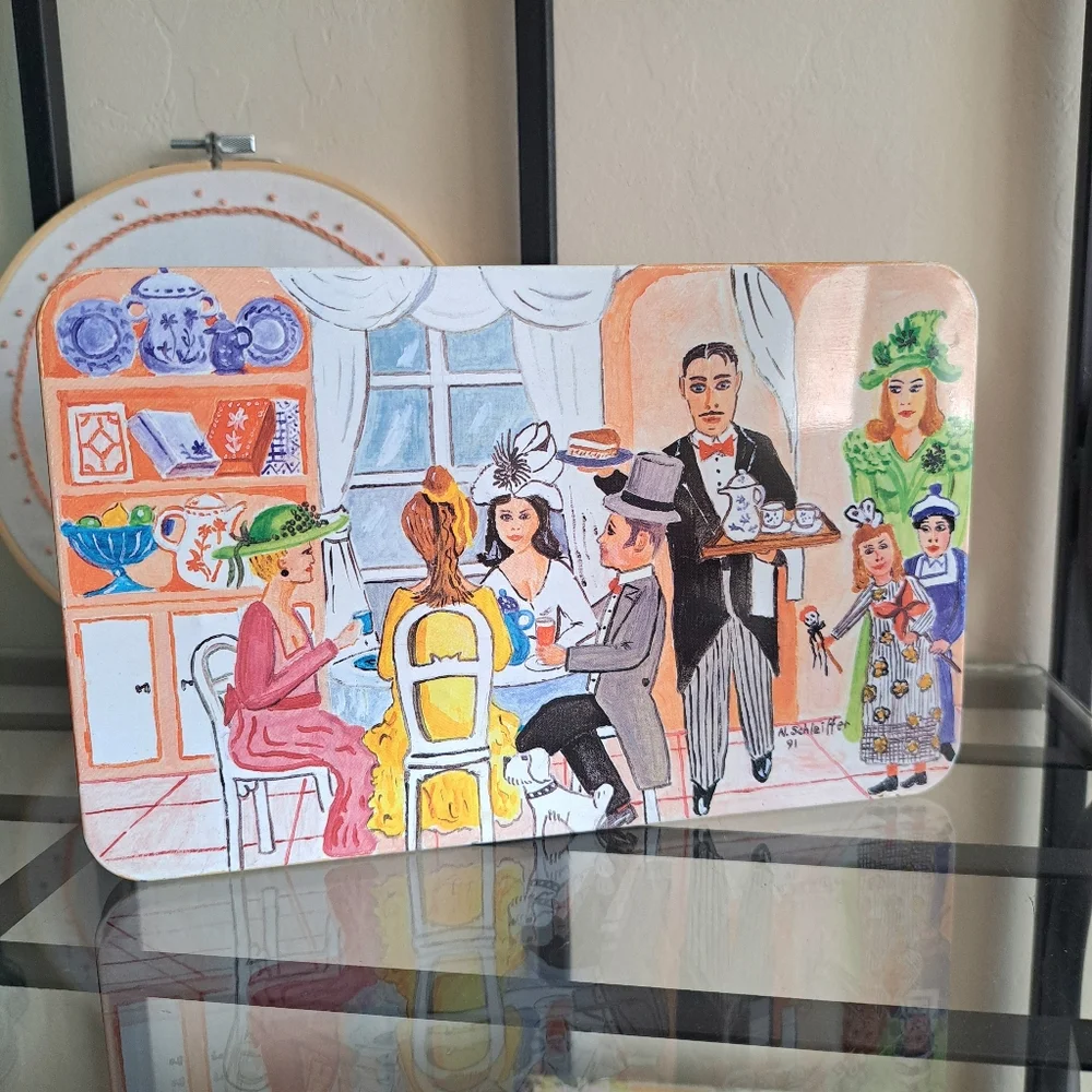 Vintage Swedish Läckerli Huus Biscuit Tin Stylized Edwardian Era Dining Scene